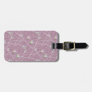 Étiquette À Bagage Papillons à l'aquarelle sur rose poudré