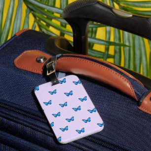 Étiquette À Bagage Papillons bleus et noirs sur un ciel de lavande