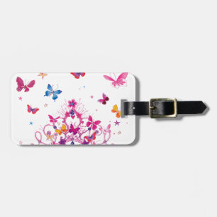 Étiquette À Bagage Papillons colorés en vol avec impression d'art cou