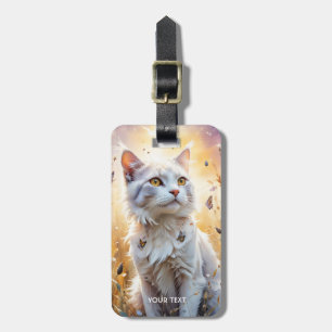 Étiquette À Bagage Papillons de chat blanc mignon Imaginaire
