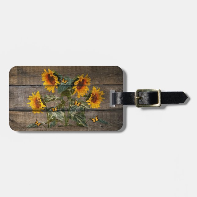 Étiquette À Bagage Papillons de tournesol rustique Barre (Devant horizontal)