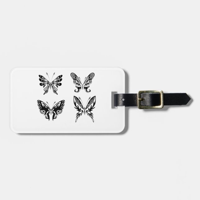 Étiquette À Bagage Papillons noirs et blancs (Devant horizontal)