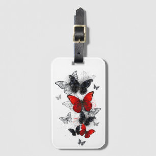 Étiquette À Bagage Papillons noirs et rouges volants