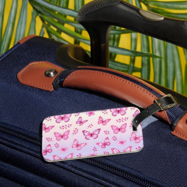 Étiquette À Bagage Papillons roses et motif de fleurs (Insitu Rectoal 3)