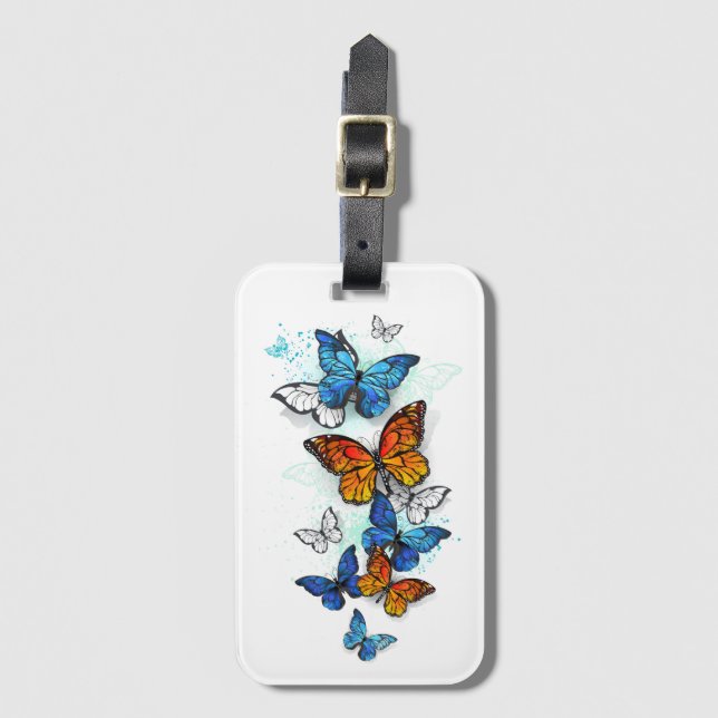 Étiquette À Bagage Papillons volants Morpho et Monarch (Devant Vertical)