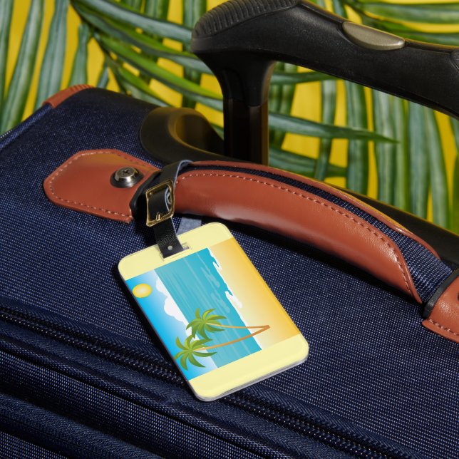 Étiquette À Bagage Paradis de Plage Tropicale avec Palmiers (Insitu Rectoal 1)
