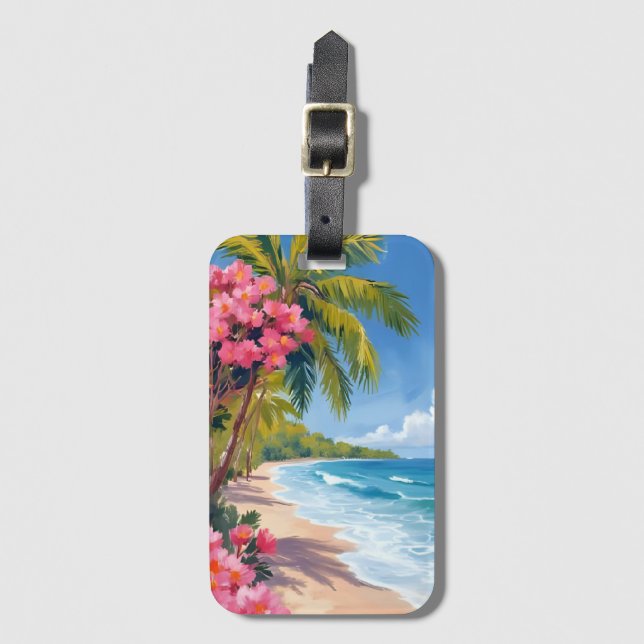 Étiquette À Bagage Paradis de plage tropicale | Peinture océanique (Devant Vertical)