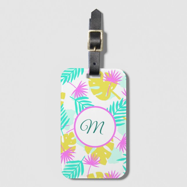 Étiquette À Bagage Paradis Pastel Monogrammé  (Devant Vertical)
