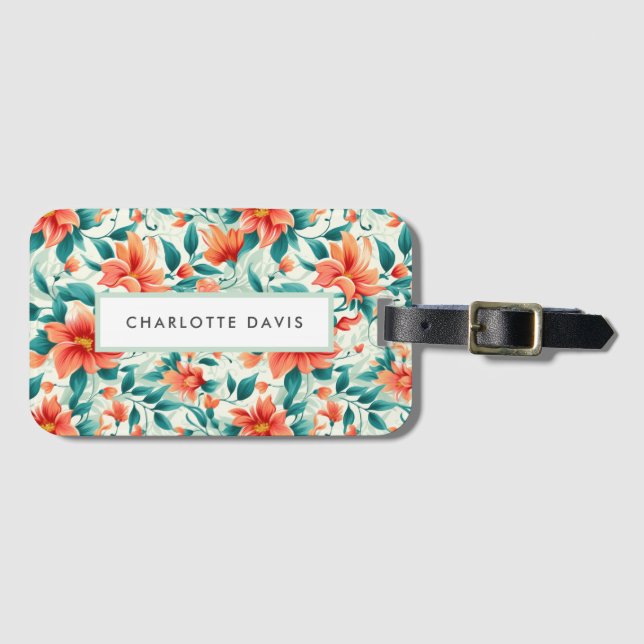 Étiquette À Bagage Paradis tropical Floral Print Black Script (Devant Horizontal)