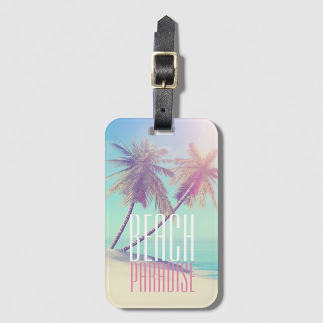 Étiquette À Bagage Paradise Retro Pastel Beach Palm Tree (Devant Vertical)