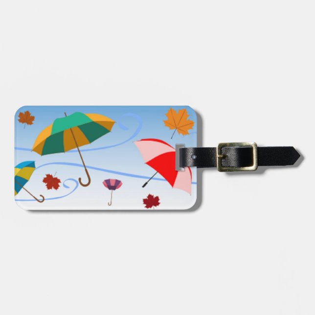 ÉTIQUETTE À BAGAGE PARAPLURES ET MOTIF FEUILLE (Devant horizontal)
