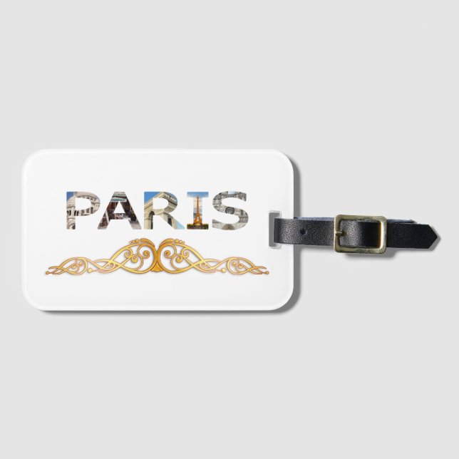 Étiquette À Bagage Paris Attractions par des lettres de mot Paris (Devant Horizontal)