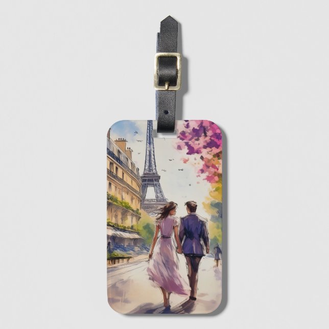 Étiquette À Bagage Paris au printemps (Devant Vertical)