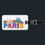 Étiquette À Bagage Paris, France | Typographie colorée<br><div class="desc">silhouette silhouette de l'horizon de Paris,  France. | © et ® Bigstock® - Tous droits réservés.</div>