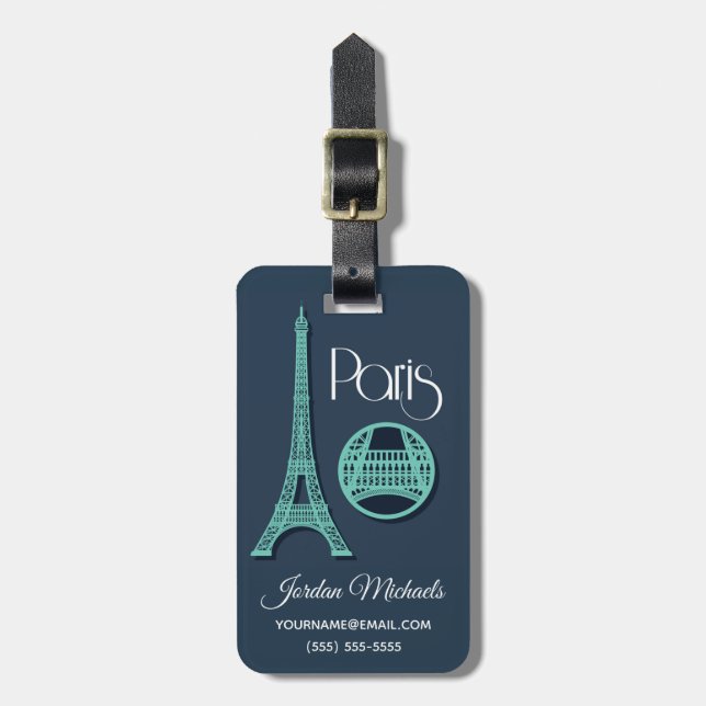 Étiquette À Bagage Paris Teal (Devant Vertical)