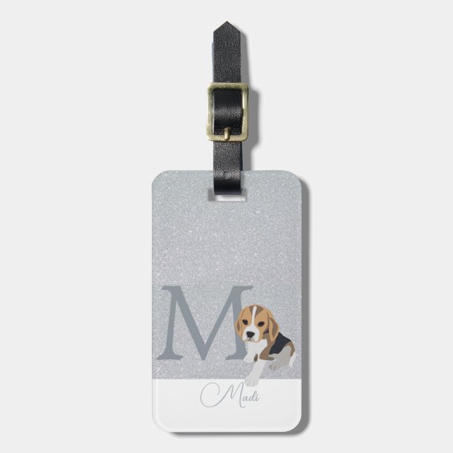 Étiquette À Bagage Parties scintillant argent Amoureux de les chiens  (Devant Vertical)