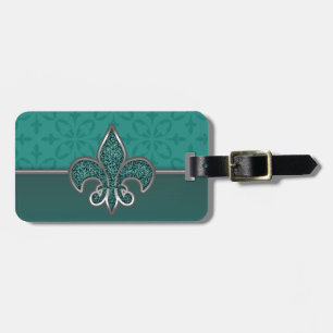 Étiquette À Bagage Parties scintillant Argent turquoise Fleur De Lis
