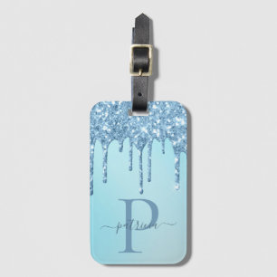 Étiquette À Bagage Parties scintillant Bleu de verre Lavages monogram
