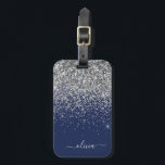 Étiquette À Bagage Parties scintillant bleue Silver Navy Girl Monogra<br><div class="desc">Parties scintillant d'étincelle bleu Argent et Marine Nom du monogramme et Coussin initial. Le sac à bagages marque le cadeau parfait pour 16 ans,  mariage,  douche nuptiale,  baby shower ou bachelorette cadeau pour quelqu'un décorant sa chambre dans le style.</div>