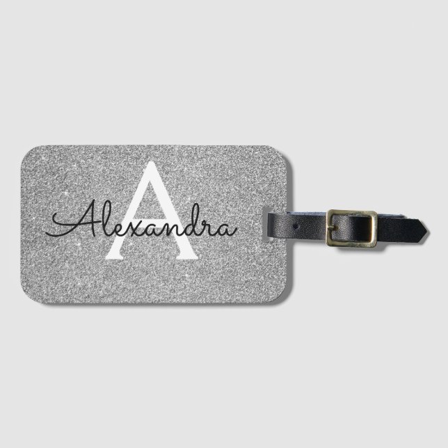 Étiquette À Bagage Parties scintillant de lunette argentée  Nom du mo (Devant Horizontal)