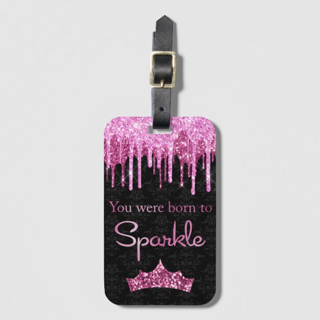 Étiquette À Bagage Parties scintillant de séchage rose noir né à étin (Devant Vertical)