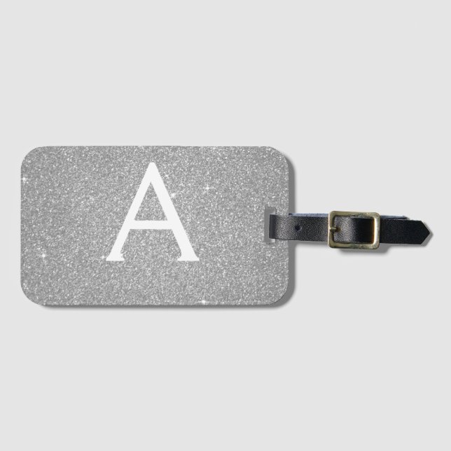 Étiquette À Bagage Parties scintillant d'étincelle en argent Nom du m (Devant Horizontal)
