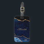 Étiquette À Bagage Parties scintillant d'or de la Marine Agate person<br><div class="desc">Agate bleu marine chic avec lignes de Parties scintillant or Marque bagage personnalisée facile à ajouter votre nom et initiales monogrammées dans la police de caractères couleur or clair. Créé par © Lesruba Designs.</div>