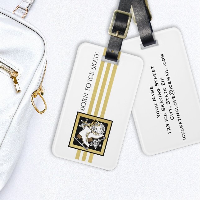 Étiquette À Bagage Parties scintillant d'or personnalisée Patinage su (Créateur téléchargé)