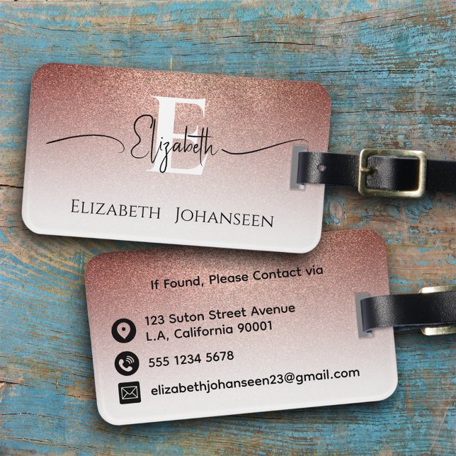 Étiquette À Bagage Parties scintillant d'or Rose féminine blanc Monog (Créateur téléchargé)