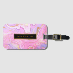 Étiquette À Bagage Parties scintillant en marbre rose violet or