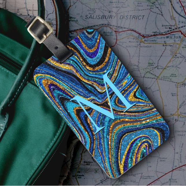 Étiquette À Bagage Parties scintillant en verre étincelante marbre bl (Créateur téléchargé)