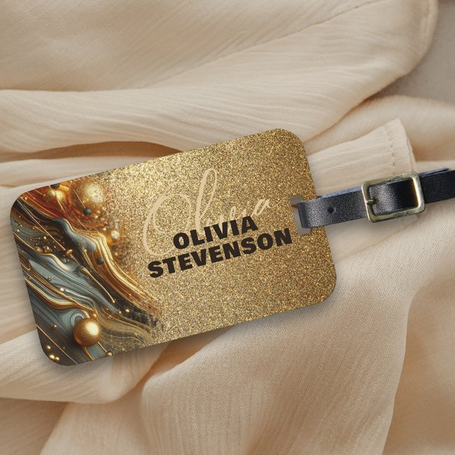 Étiquette À Bagage Parties scintillant Glam de luxe Golden Swirls (Créateur téléchargé)