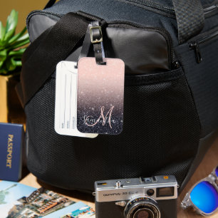 Étiquette À Bagage Parties scintillant moderne noire et rose Étincell