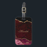 Étiquette À Bagage Parties scintillant or Bourgogne Agate Personnalis<br><div class="desc">Agate bordeaux chic avec lignes de Parties scintillant or Marque bagage personnalisée facile à ajouter votre nom et vos initiales monogrammées dans la police de caractères couleur or clair. Créé par © Lesruba Designs.</div>