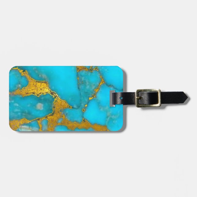 Étiquette À Bagage Parties scintillant OR en marbre turquoise - AJOUT (Devant horizontal)