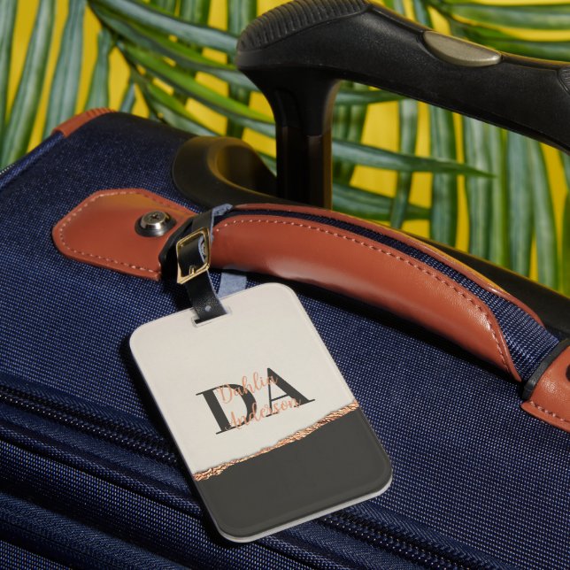 Étiquette À Bagage parties scintillant or rose noir rose moderne mono (Insitu Rectoal 1)