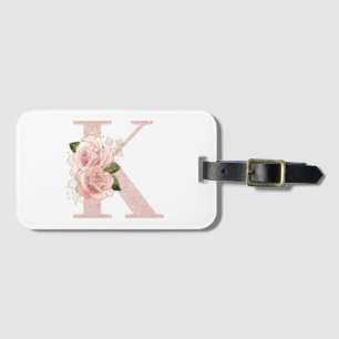 Étiquette À Bagage Parties scintillant or Rose pâle  Floral Monogramm