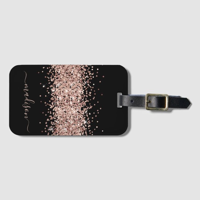 Étiquette À Bagage Parties scintillant Rose Gold - Girls Sparkle Blac (Devant Horizontal)
