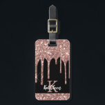 Étiquette À Bagage Parties scintillant Rose monogramme en or sur noir<br><div class="desc">Parties scintillant d'or moderne, rose girly porte le nom et la marque de bagage monogrammée. Cette conception présente des gouttes brillantes de parties scintillant rose rose rose rose rose rose sur arrière - plan de couleur noire avec personnalisation monogramme initial et prénom modèle texte. Un cadeau féminin parfait. Veuillez noter...</div>