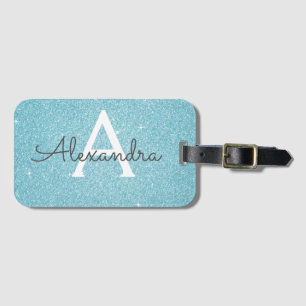 Étiquette À Bagage Parties scintillant turquoise Bleu Étincelle Nom d