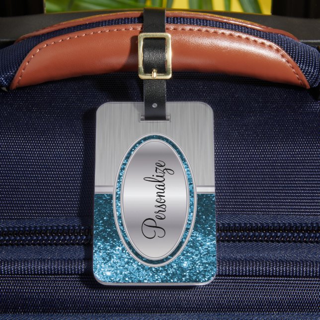 Étiquette À Bagage Parties scintillant turquoise et pinceau métalliqu (Insitu Rectoal 2)