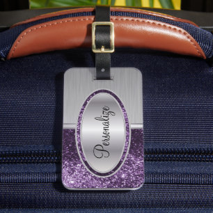 Étiquette À Bagage Parties scintillant violet et brosse métallique ac