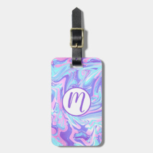 Étiquette À Bagage Pastel Blue & Purple Marble Texture liquide