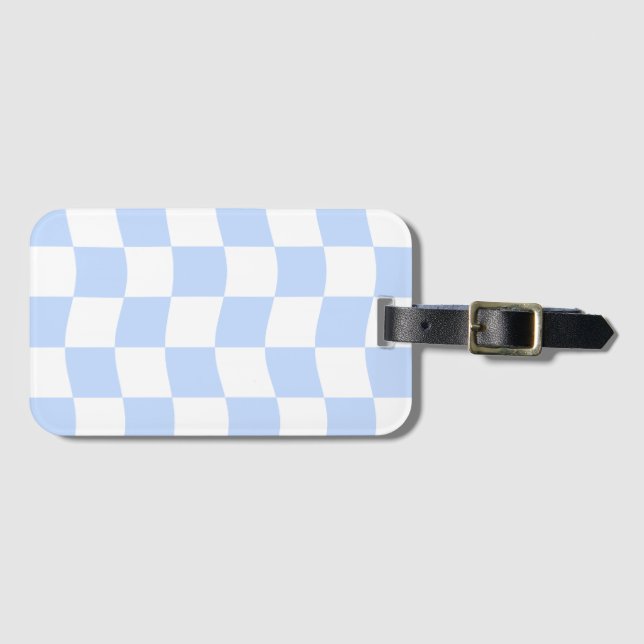 Étiquette À Bagage Pastel Blue White Retro Checkerboard Pattern (Devant Horizontal)