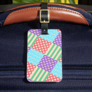 Étiquette À Bagage Pastel Damier Rayure Nœud Papillon Géométrique