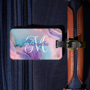Étiquette À Bagage Pastel Purple Blue Rose Agate