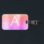 Étiquette À Bagage Pastel rose brossé Monogramme Nom initial<br><div class="desc">Pastel Ombre Pink,  orange et violet brossé monogramme d'huile de métal Nom et étiquette de bagage initiale. Cette étiquette de sac est parfaite pour le retour à l'école,  le travail ou le voyage.</div>