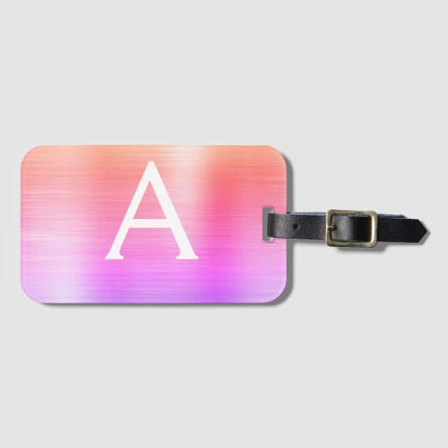 Étiquette À Bagage Pastel rose brossé Monogramme Nom initial (Devant Horizontal)
