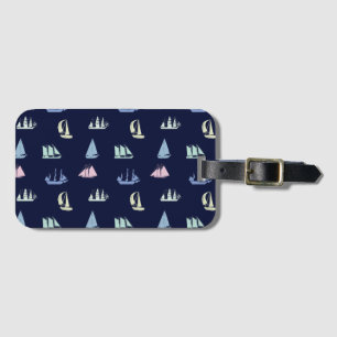 Étiquette À Bagage Pastel Sailboat Motif sur Midnight Blue
