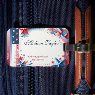 Étiquette À Bagage Pastel Stars & Stripes Rouge Bleu Moderne Minimali